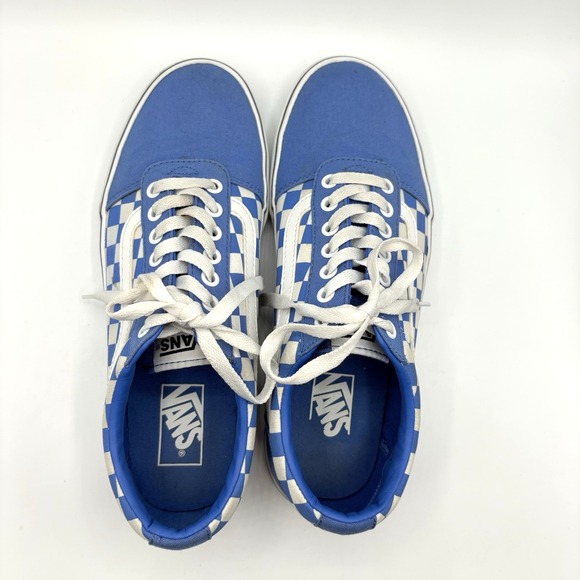 VANS Ward Checker Shoe Mens Size 9 Blue White Old Skool Skateboard Lace Up - Picture 2 of 10